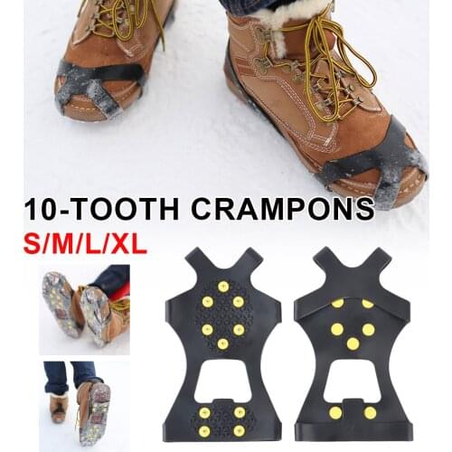 1 Pair 10 Studs Anti-Skid Ice Gripper Spike Winter Climbing Anti-Slip Snow Spikes Grips Cleats Over Shoes Covers Crampon Black