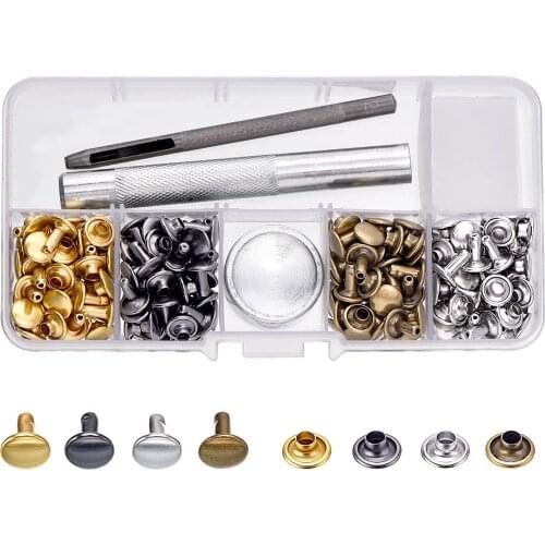 100 Set Leather Rivets Double Cap Rivets Metal Fixing Tool Kit for NEW DIY Leather Craft Rep