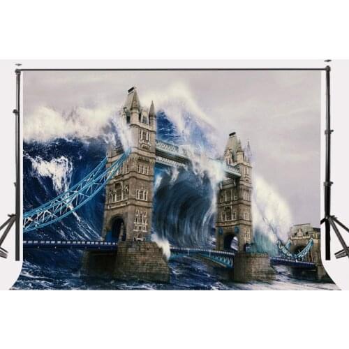 150x210cm Amazing Watercolor Painting Backdrop London Bridge Huge Tsunami Photography Background