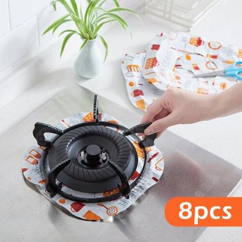 8PC Kitchen Aluminum Foil Oil Proof Pad For Gas Cooker High Temperature Gas Stove Tin Paper Stove Cleaning Pad 22.5cm*22cm 50gC