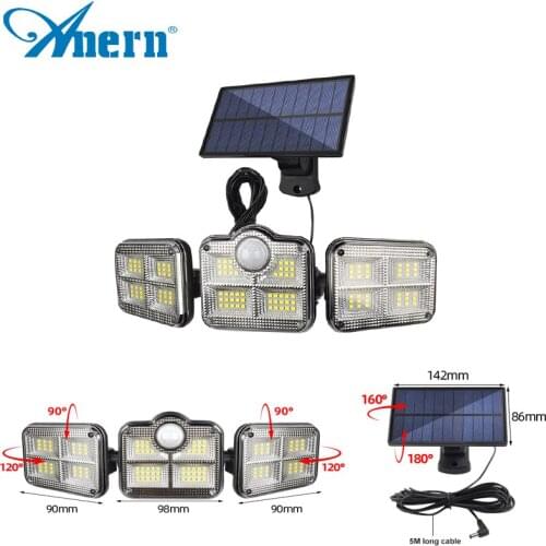 Anern 108 122 171 LED Solar Lights Outdoor 3 Heads Motion Sensor 270 Wide Angle Waterproof IP65 Wall Lamp With 3 model