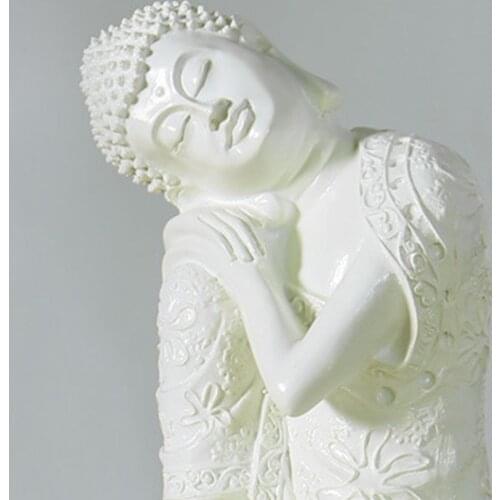 White 23cm Resin Sleeping Buddha Statue Seat Resting Figurine Art Home Decor
