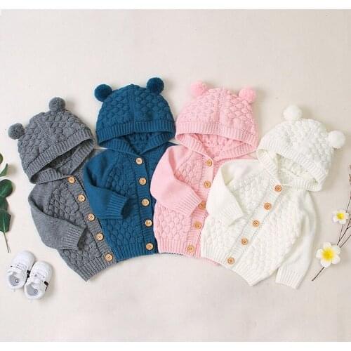 0-24M Kids Hooded Baby Boy Sweater Toddler Knitted Tops Girl Warm Coat Kid Outerwear Autumn Winter Jackets