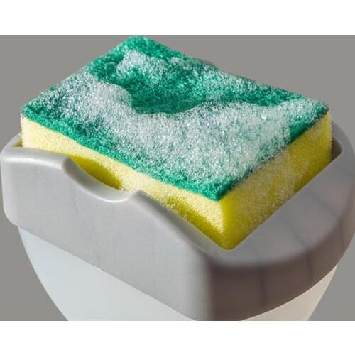 Press Soap Dispenser with Sponge Dishwashing Liquid Container Kitchen Dishwasher