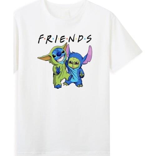 Stitch Baby Yoda Friends Printed T-Shirts Funny Disney Star Wars Men T Shirts Summer Casual Basic Male T-Shirt Fashion Cool Tops