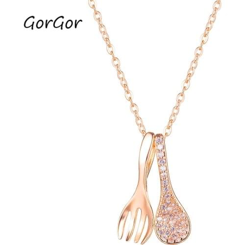 GorGor New Fashion Design Necklace Spoon Fork Pendant Internet Popular Hot Sale Choker Niche Womens Necklace 1683