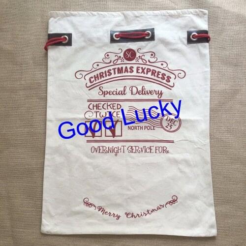 20pcs/lot free shipping canvas santa sack creative vintage style 2 sides x-mas decoration santa claus santa sack bag wholesale
