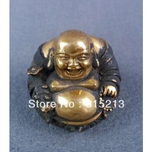 Bi005 Chinese hand-carved bronze Maitreya w Mark