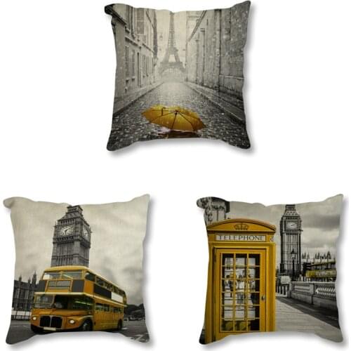 London Big Ben Clock Tower Telephone Box City scape Printed Decorative Cushion for Sofa Throw Pillow 45x45cm Seat Linen Cushion