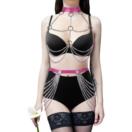 Fashion Sexy Fetish Harness Chain Belt Women Punk Body Chain Garter Suspender Bdsm Erotic Lingerie Leather Underwear Set Gothic