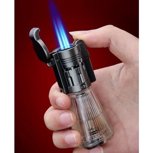 New Original Honest Creative Three Direct Straight Jet Flame Torch Fire Cigarette Cigar Lighters Visual Gas Outdoor Smoking Set