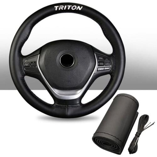 15 Inch Genuine Leather Braided Steering Wheel Cover for Mitsubishi Triton Car Interior Accessories