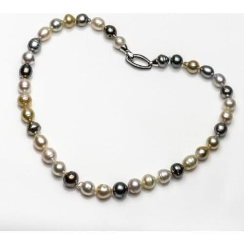 925 Silver Multicolor South Sea/Tahitian Cultured Pearl Necklace 9-11mm 16.9" GGG