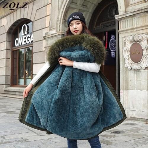 ZQLZ 2020 New Winter Jacket Women Cotton Coat Female Thick Warm Casual Parka Winter Clothes Fur Parkas Hooded Overcoat Mujer