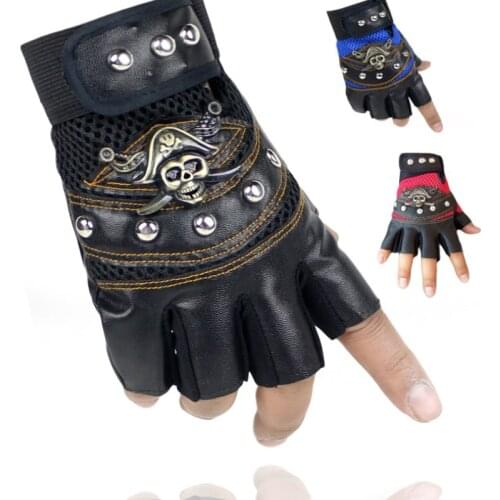 2020 Skulls Rivet PU Leather Fingerless Gloves Men Women Fashion Hip Hop Womens Gym Punk Gloves Unisex Cosplay