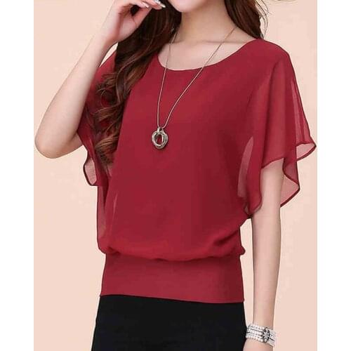 Plus Size Shirts 5XL Summer Chiffon Blouse New Womens Tops Fashion Women Ruffle Batwing Short Sleeve Casual White Blouse NS4608