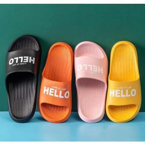 Women 2021 New Summer Thick Bottom Slippers Eva Soft Sole Slide Sandals Leisure Unisex Indoor Bathroom Letter Anti-slip Shoes