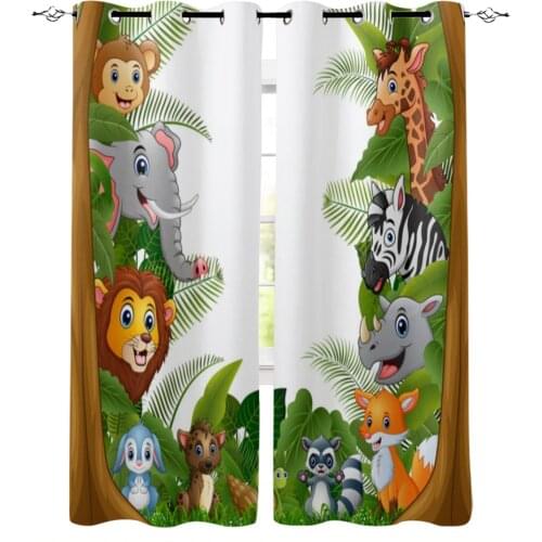 Jungle Cartoon Animal Elephant Monkey Windows Curtains for Living Room Child Bedroom Window Treatment Blinds Kitchen Curtains
