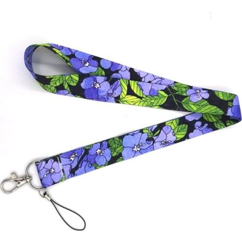 Blue Flowers Printed Mobile Phone Belt Lanyards For Keys ID Card Badges Holder Neck Straps Webbing Ribbon Accessories