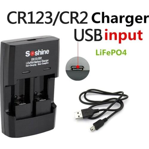 Soshine Intelligent Rapid LiFePO4 Battery Charger for 16340 15266 14250 Battery RCR 123 CR2 CR123 Charger