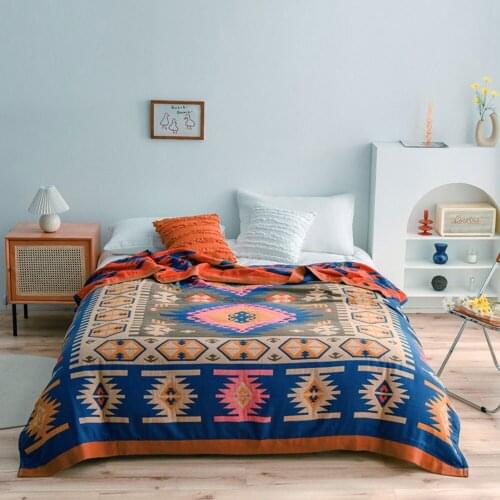 Papa&Mima Persian Style Bohemian Geometric Knitted Summer Quilted Thread Blanket Throws Cotton Full Queen Sheets Bedspread