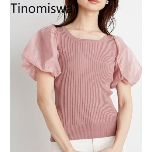 Tinomiswa Slim Fit Short Sleeve T Shirt Women Graphic Tees Patchwork New Fashion Basic Knitted Tops Japan Style Chic Tshirts