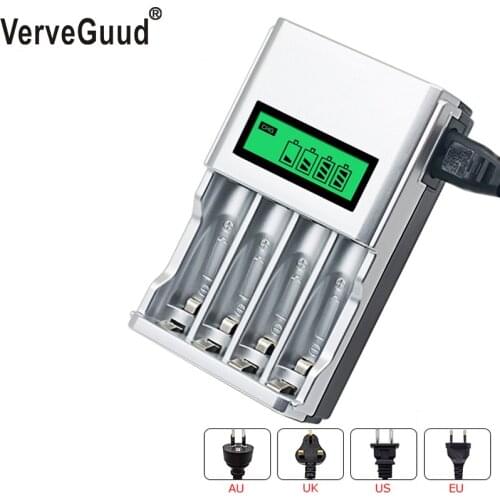 VerveGuud Smart Intelligent LCD Display Charger for 1.2V NI-MH NI-CD AA AAA Rechargeable Batteries With EU US UK AU Plug