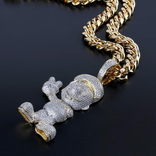 Hip Hop Bling Ice Out AAA CZ Stone Gold Color Cartoon character Mario Men Pendants Necklaces for Male Rapper Jewelry