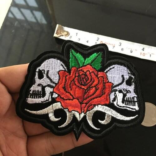 Skeleton Rose Skull Embroidered Patches for Clothing DIY Stripes Applique Clothes Stickers Iron on Punk Badges Biker Parches