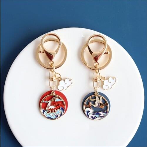 High Quality Diy Antique Style Red Crane Keychain Car Keychain for Women Accessories Couple Pendant Charm Llaveros Originalese