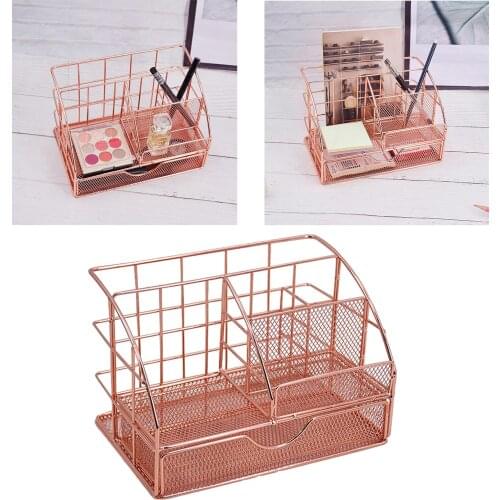 Iron Makeup Organizer Rose gold Bathroom Makeup Storage Basket Dressing Table Organizer Makeup Cosmetic Organizer Case