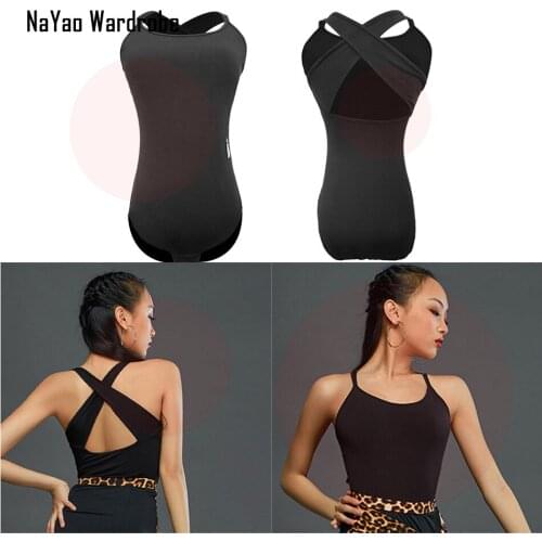 2021 New A1155 Women Latin Dance Bodysuit Bare Back Striped Latin Dancing Tops for Samba Tango Chacha Belly Performamnce