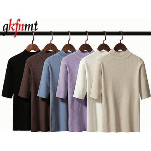 Gkfnmt 2020 New Autumn Knitted Slim Pullover Women Sweater Shirt Female All-match Basic Half Sleeve Spring Tops Clothing