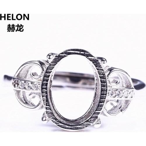 9x11mm Oval Cabochon Semi Mount Engagement Women Ring 925 Sterling Silver White Gold Color Crystal Women Fine Jewelry
