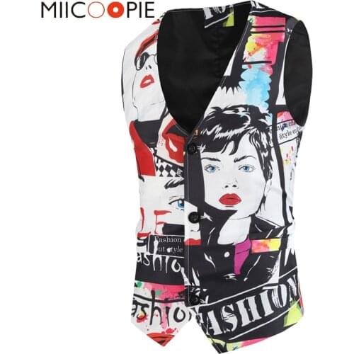 Streetwear Printed Vests Men Dress Fashion Steampunk Single-Breasted Suit Waistcoat Business Casual Slim Fit Kamizelka Meska 4XL
