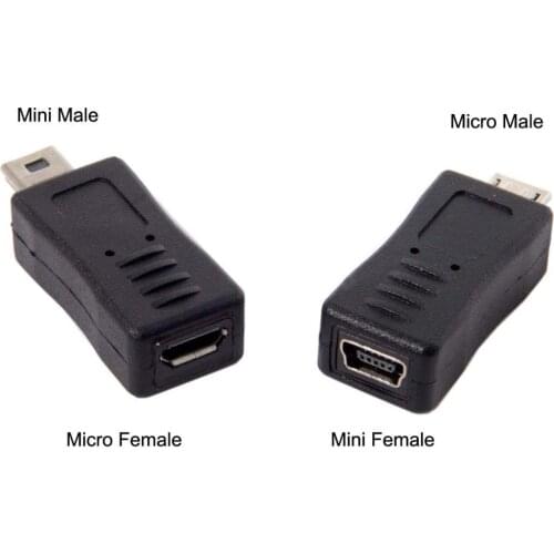 2pcs Mini USB Male to Micro USB 5pin Female & Mini Female to Micro Male Extension Adapter Black