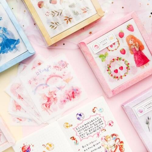 20pcs/set Cute Fairy Washi Paper Stickers for Girls, Watercolor Lab Box Sticker Sheets Set, Diary Planner Journal Travel Sticker