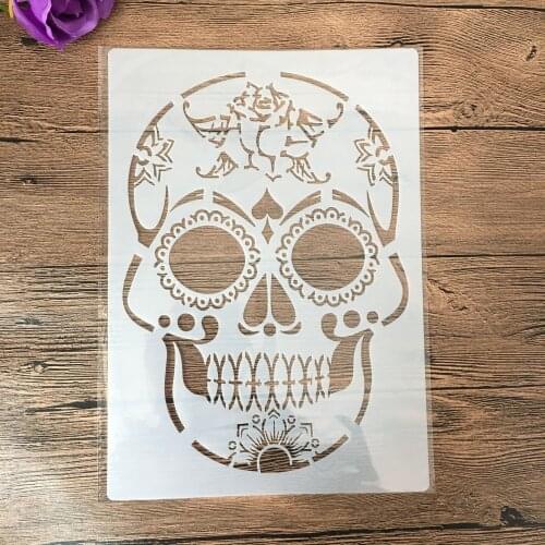 A4 29 * 21cm DIY Skull Stencils Wall Painting Scrapbook Coloring Embossing Album Decorative Paper Card Template,wall