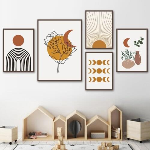 Sun Moon Rainbow Flower Plant Leaf Abstract Art Canvas Painting Nordic Posters And Prints Wall Pictures For Living Room Decor