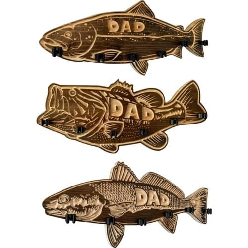 Large Fish Shaped Fishing Rod Holder Wooden Rack DIY Wall Mounted Fishing Gear Rack Fishing Tackle Storage Collection