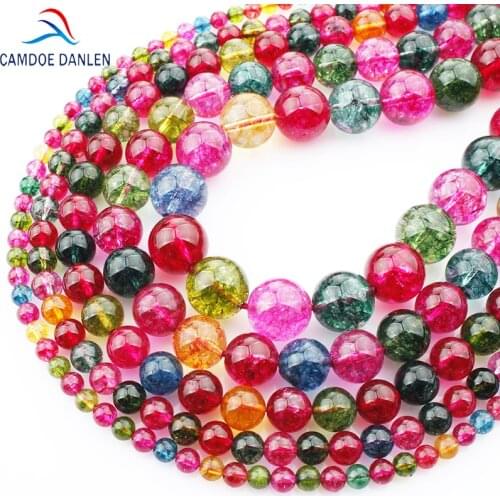 CAMDOE DANLEN Natural Stone Tourmaline Round Loose Beads 4/6/8/10/12MM DIY Women Bracelet Necklace Earring for Jewelry Making