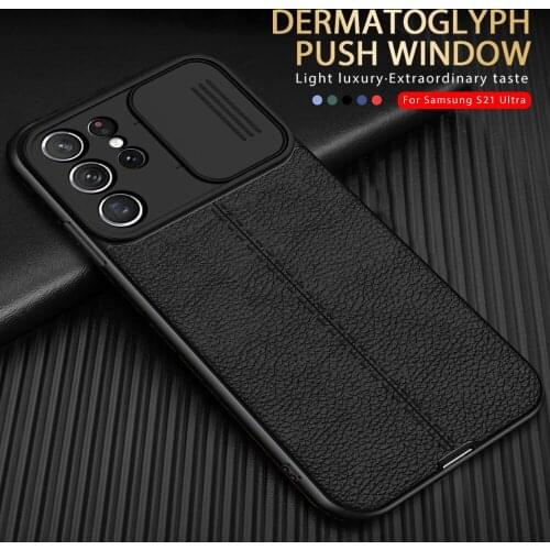 Lychee patten leather texture phone cover case for samsung glaxy s 21 s21 ultra plus fe s21fe s21ultra push camera protect shell