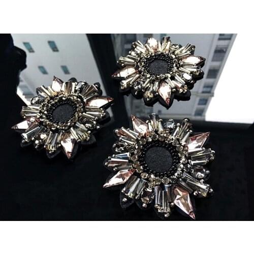 Flower 9cm rhinestones bead brooch patches applique vintage crystal fabric sew on patch fashion clothing bags decoration patch