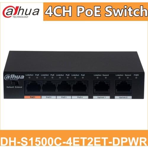 Dahua 4CH PoE Switch DH-S1500C-4ET2ET-DPWR 4CH Ethernet Switch with 250m Power Transit Distance Support PoE Hi-PoE Protocol
