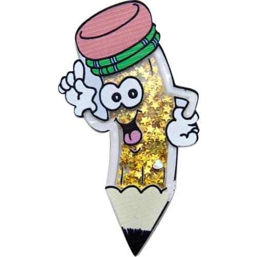 David accessories 25pcs/lot Back to School Pencil Guicksand Sequins Acrylic DIY Hair Clip Bag Craft Decoration Material,25Yc7338