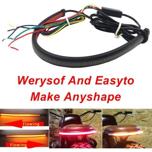Dropshipping Motorcycle Light Bar Strip Tail Brake Stop Turn Signal License Plate Light IP67 Integrated LED Red Amber Color CSV