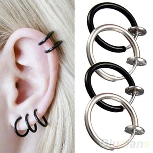 Clip on Hoop Boby Nose Lip Ear Piercing Earrings Punk Goth Septum for Men 08I2