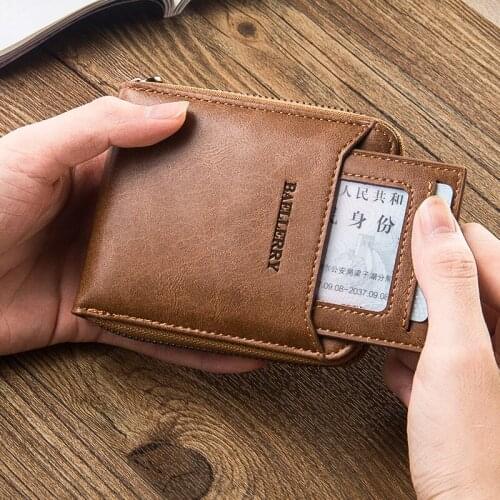Mens Short Wallet Leisure Color PU Wallet Mens Wallet Vertical Zipper Retro Youth Wallet