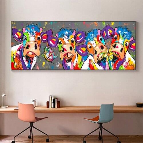 Colorful Cow Bison Art Canvas Print Painting Lovely Cartoon Animal Wall Picture Kids Room Living Room Home Decoration Poster