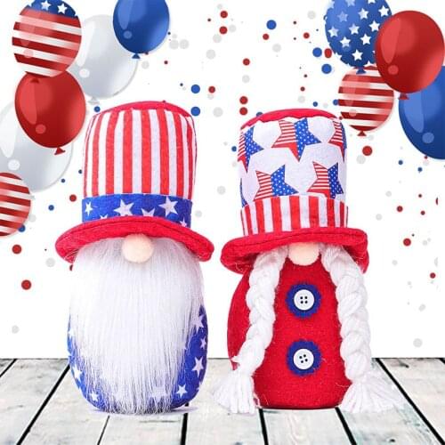 Gnome Doll for Independence Day Decoration Handmade Gnomes Plush Faceless Doll Home Living Room Desktop Ornament Mascot